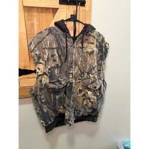 Northwest Territory Mens Mossy Oak Camo Hooded Vest Full Zip Cargo Pockets XL
